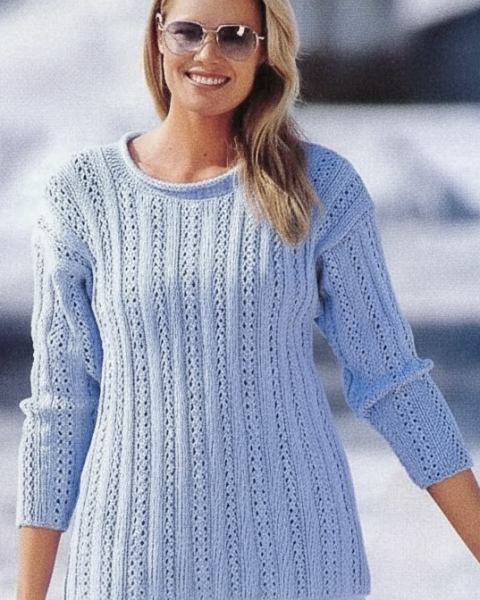 Pull au Point Ajouré en Bandes