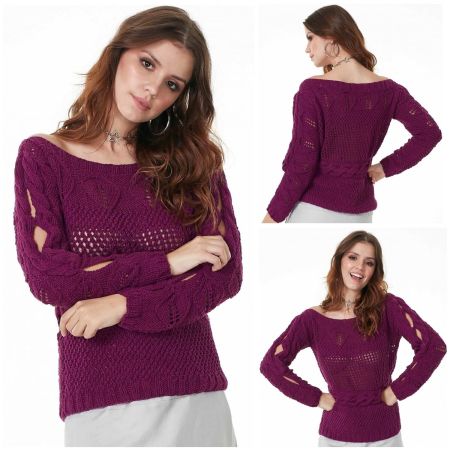 Pull avec Torsade et Panneau Ajouré