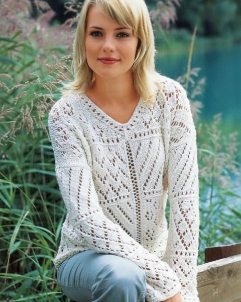 Pull au Point Ajouré Style Patchwork