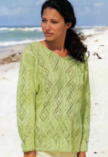 Pull avec Torsades et Point Losanges Ajourés