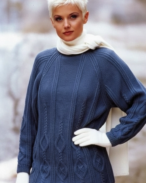 Pull raglan à Torsades et Losanges