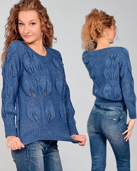 Pull avec Feuilles en Relief