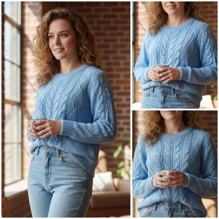 Pull avec Motifs de Feuilles et Torsades