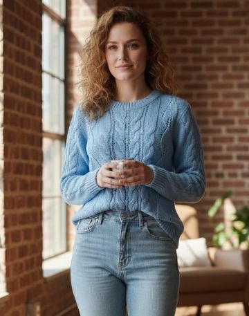 Pull avec Motifs de Feuilles et Torsades