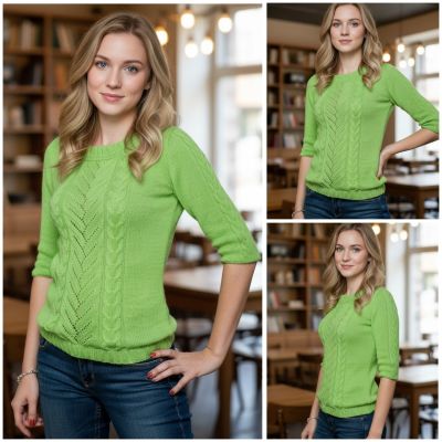 Pull avec point ajouré et torsades