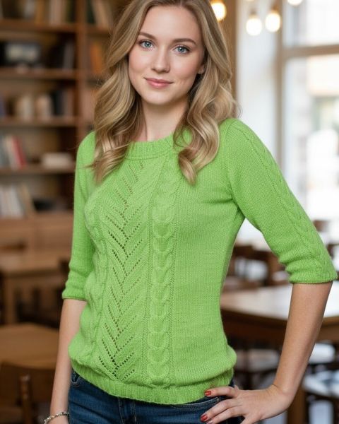 Pull avec point ajouré et torsades