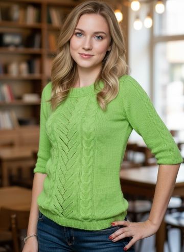 Pull avec point ajouré et torsades