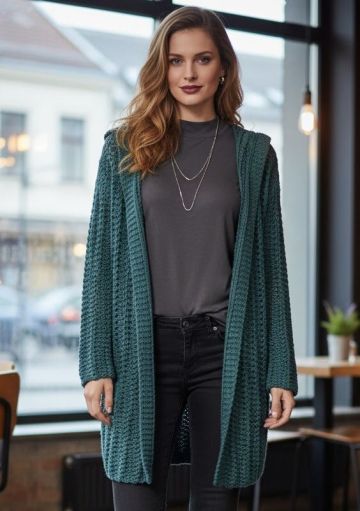 Veste avec col au point de côtes ajourées