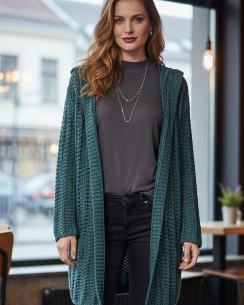 Veste avec col au point de côtes ajourées