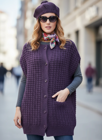 Cardigan sans manches et béret