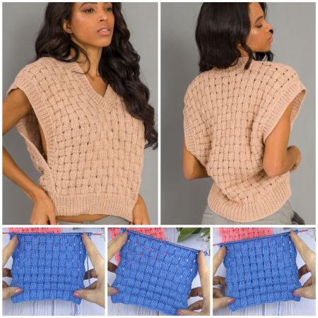 Gilet sans Manches au Point Damier