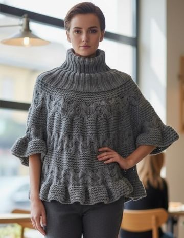 Pull-poncho avec col montant et larges volants